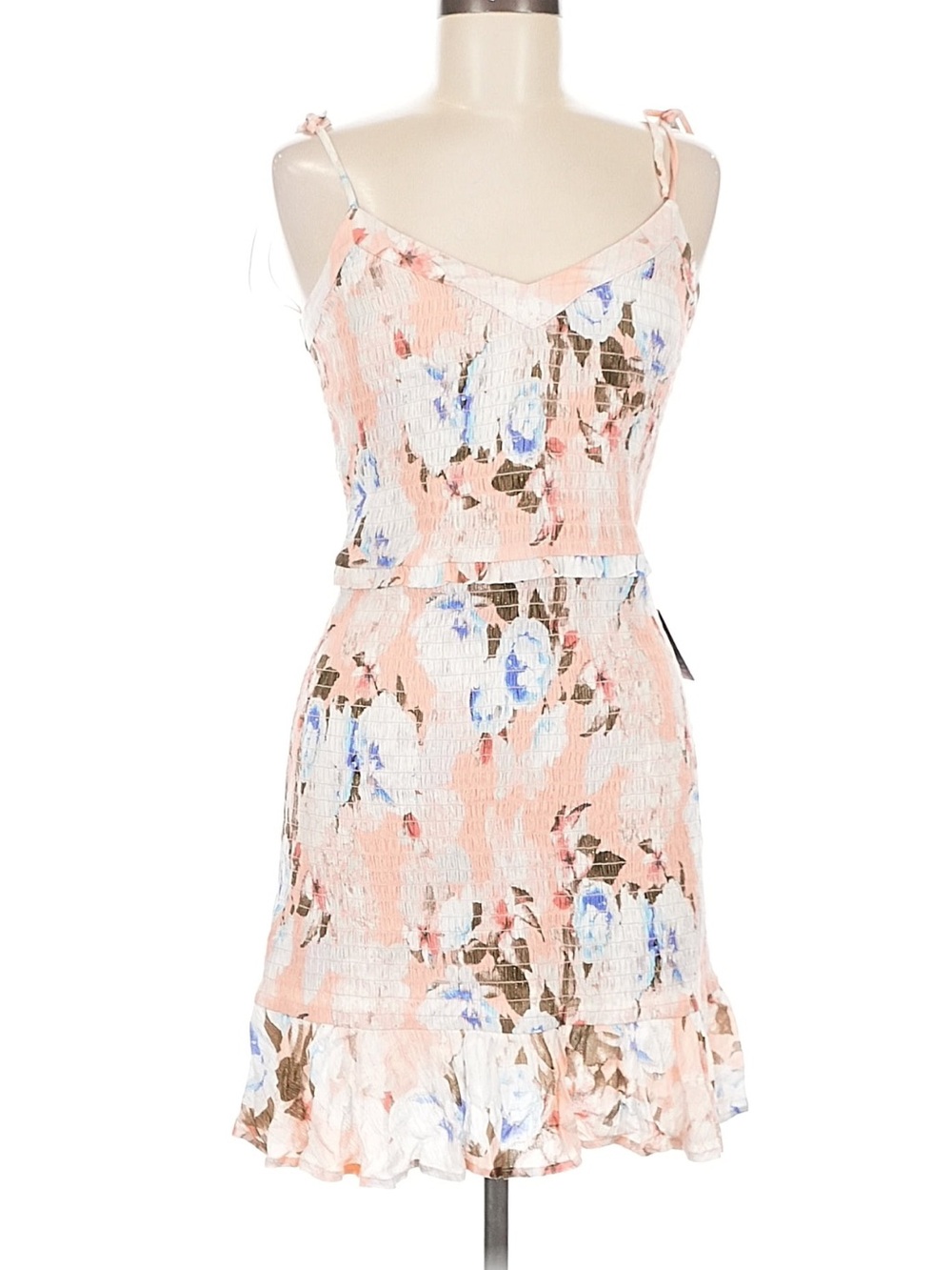 Express NWT Pink Floral Smocked Tie Strap Ruffle Mini Dress Medium